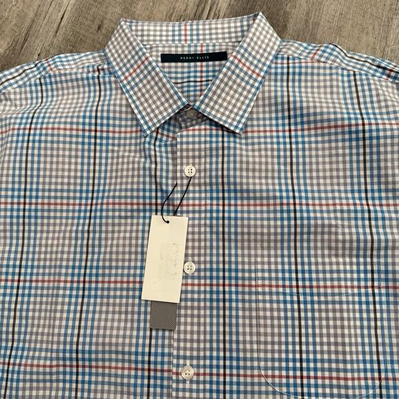 Perry Ellis Shirt Mens XL Long Sleeve Gray Blue Check 100% Cotton Button Up NEW - Picture 1 of 7